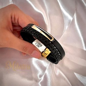 دستبند چرم طلا 18 عیار مشکیDT011