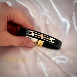 دستبند چرم طلای 18 عیار مشکیDT010