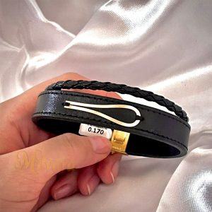 دستبند چرم طلای 18 عیار مشکی طرح اشکDT07