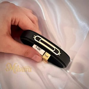 دستبند چرم طلای 18 عیار مشکی طرح بیزیDT06