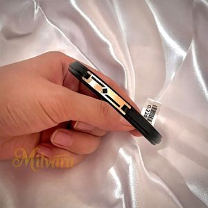 دستبند چرم طلای 18 عیار مشکی طرح لوزیDT03 220