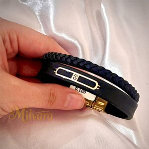 دستبند چرم طلای 18 عیار مشکی طرح لوزیDT04