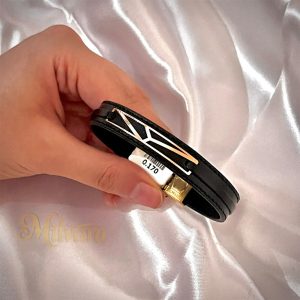 دستبند چرم طلای 18 عیار مشکی کد DT01